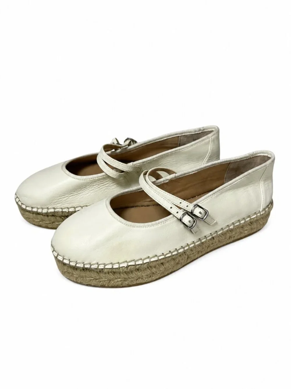 Steve Madden Brinn Mary Jane Espadrille Platform Flats White Leather Womens 9